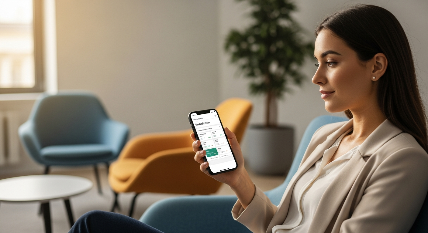 Employee reviewing benefits information on a mobile device.